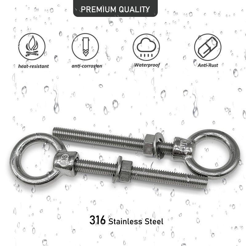 CUKAYO Eye Bolts, 5pack 3/8" X 4" Heavy Duty Shoulder Lifting Ring Threaded Eyebolts with Nuts Washers 316 Stainless Steel Marine Grade Eyebolt - Image 5